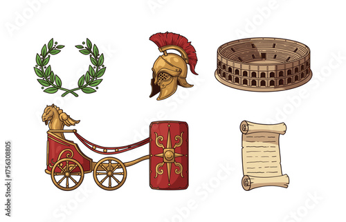 Ancient rome icon set for historical and educational design projects