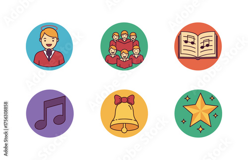 Festive choir and christmas music icon collection for holiday design projects