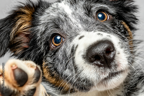 Border Collie dog waving paw isolated on white background — cute pet and friendly animal concept