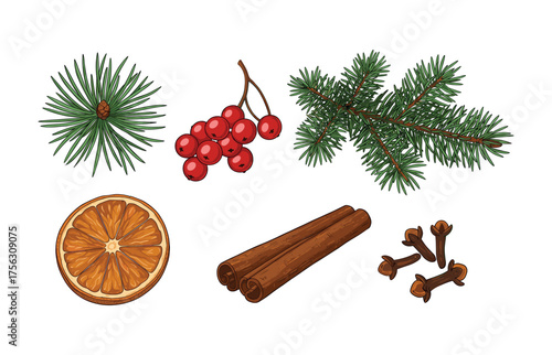 Holiday season aromatic elements for festive design projects