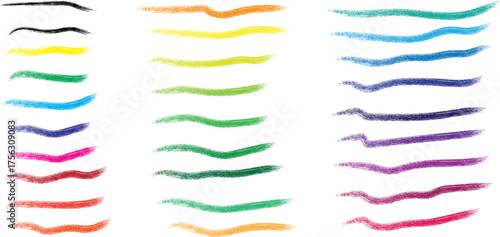 Collection of colorful abstract brush strokes and paint smears on a white background