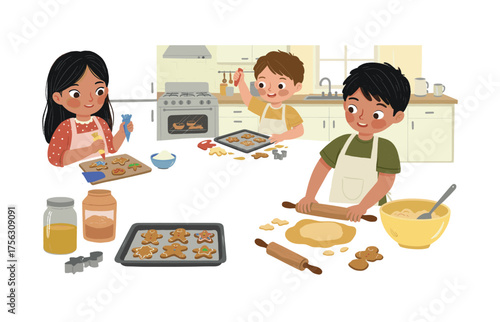 Family baking fun icons for cooking app design