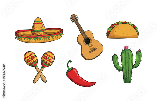 Mexican culture and festive celebration icon set for design