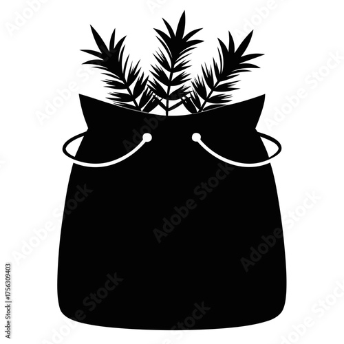 Black shopping bag with houseplants silhouette vector