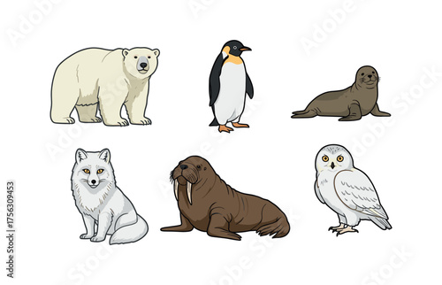 Arctic and antarctic wildlife icons for nature education and conservation projects