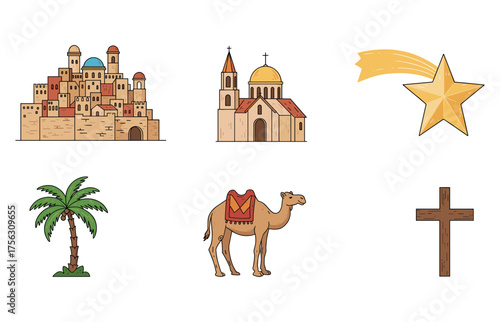 Middle eastern heritage and religious icon set for cultural projects