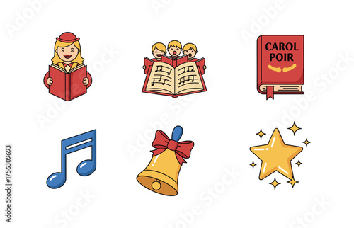 Festive christmas caroling icons for holiday design and decoration