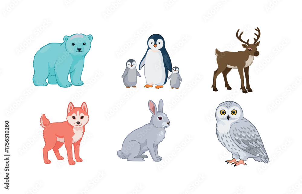 Fototapeta premium Arctic wildlife icons for educational and environmental design