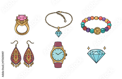 Elegant jewelry and accessories icons for fashion design and branding