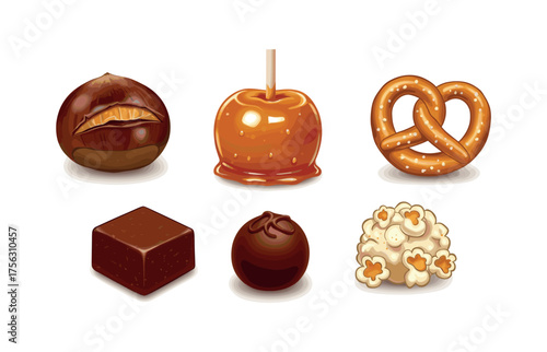 Sweet and savory snack icons for food branding and design