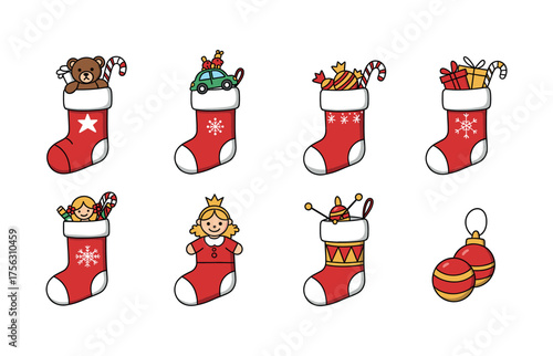 Festive christmas stocking icons for holiday designs and decorations