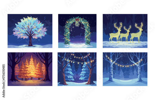 Enchanting winter wonderland icons for festive and seasonal designs