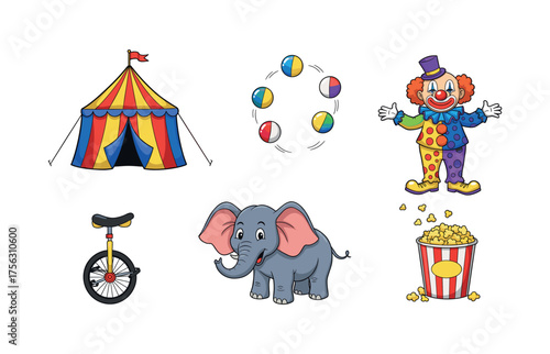 Circus entertainment and performance icons for event design