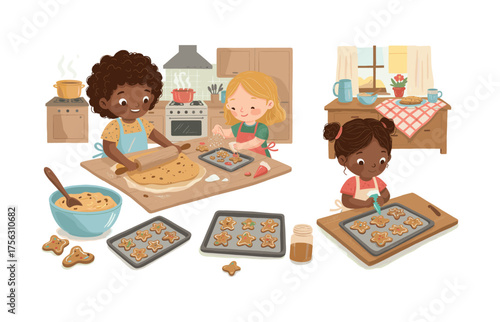 Cozy family baking icons for kitchen-themed projects and content