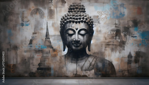 Grunge Buddha texture, Ai generated image