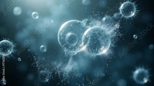 Mesmerizing animation of cells dividing and multiplying in a dark blue environment, perfect for scientific presentations and medical research visuals