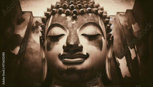 Vintage Buddha photograph, Ai generated image