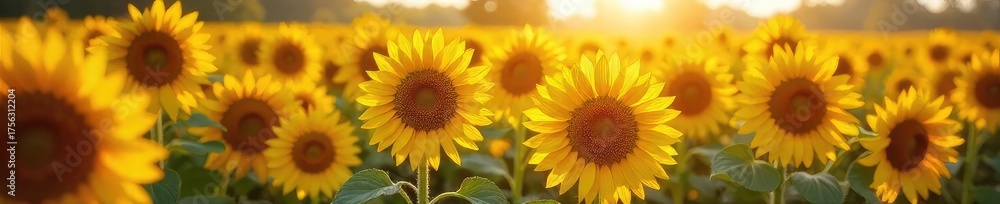 Obraz premium Golden Sunflowers Bowing Under Autumns Bounty A Vibrant Harvest Scene of Ripe Sunflowers Ready for Gathering in a Sun-Drenched Field