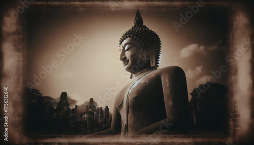 Vintage Buddha photograph, Ai generated image