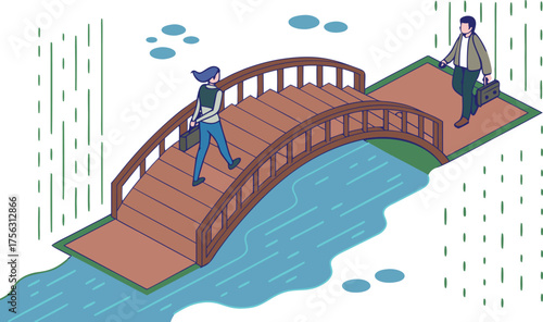 Business People Crossing Bridge