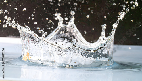 High-Speed Capture of a Water Droplet Creating a Splash on a Clear Surface against Dark Background