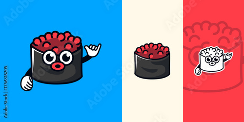 Cute Sushi Mascot Logo Character for Japanese Food Brand, Restaurant, and Sushi Shop Identity Design