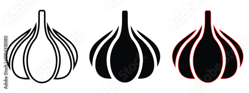 Garlic and Onion Vector Set – Silhouette, Line Art, and Clove Illustrations on White Background