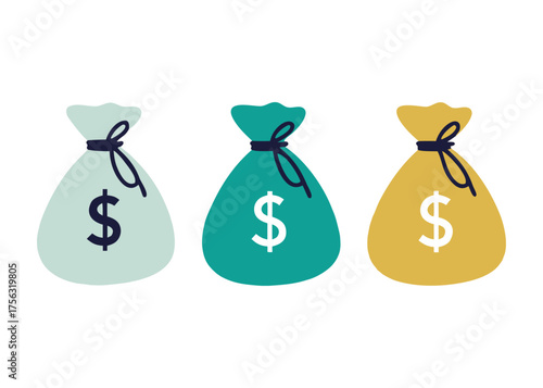 Colorful Money Bags with Dollar Signs