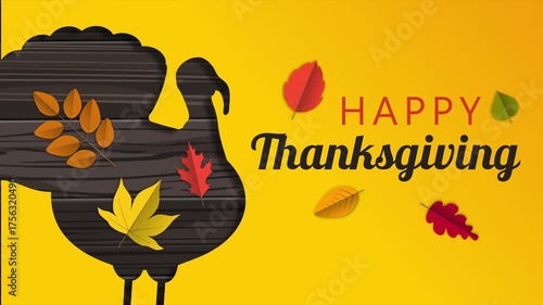 happy thanksgiving day animated  banner  design  with turkey and autumn leaves  video footage