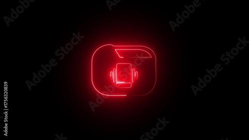 Glowing neon vibration red  icon isolated on black background. HD  motion graphic 4k animation video