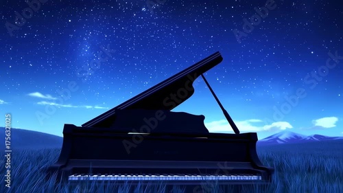 Starlit Serenade: Grand Piano Under a Night Sky