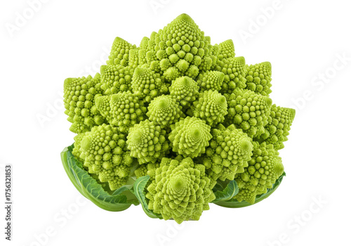 Isolated Romanesco broccoli head, green geometric vegetable with Fibonacci sequence