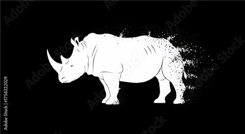 Majestic rhino illustration with unique artistic style, conveying strength and resilience for conservation campaigns and wildlife projects, originally scalable vector