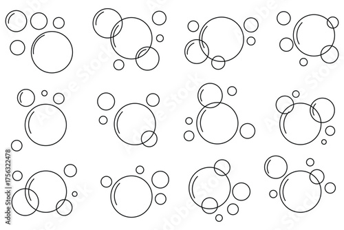 Bubble icons set. Soap foam symbols. Oxygen bubble, fizzy drink icon. Bubbles outline vector icons. Vector