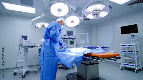 Surgical Team Prepares Patient for Operation in Modern Operating Room.