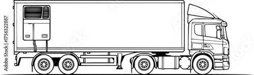 a black and white drawing of a refrigerated truck, vector illustration, minimalist