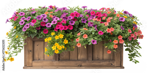 Vibrant Petunia Flower Wooden Window Box Transparent Background