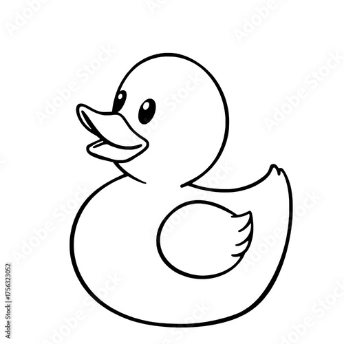 Simple line drawing of a classic yellow rubber duck, a toy often associated with bath time and childhood.