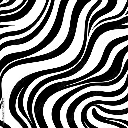 Seamless Abstract Black and White Wavy Pattern with Organic Flowing Curvilinear Stripes, High Contrast Modern Graphic Design