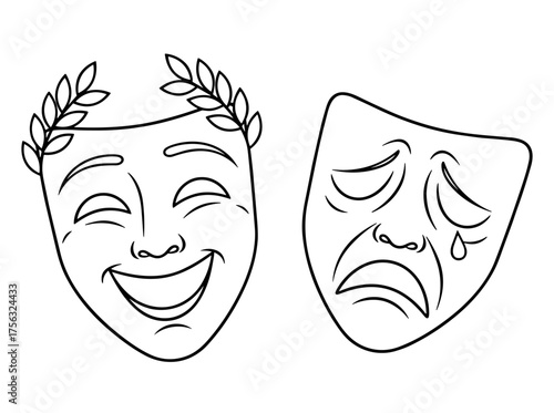 theater masks line art black and white
