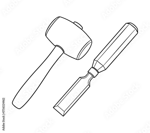 hammer and chisel line art black white