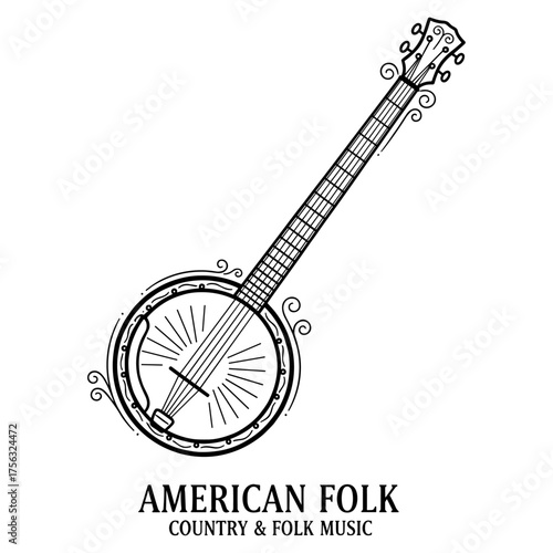 Banjo line art in black and white