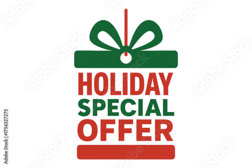 Promotional holiday offer graphic with festive colors and a gift box design.