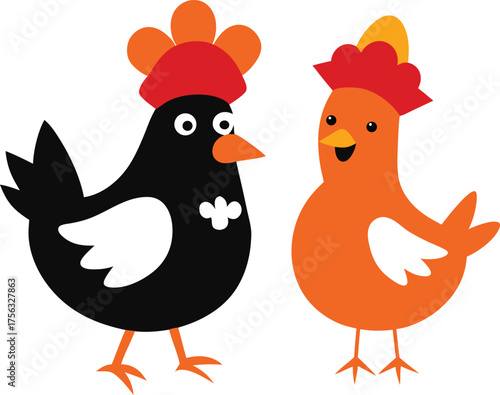 Playful chicks wearing bonnet in joyful easter spring celebration style Vector illustration