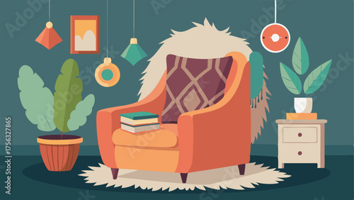 A cozy reading nook with a comfy armchair layered with a faux fur throw and surrounded by a mix of bohemianinspired wall hangings.