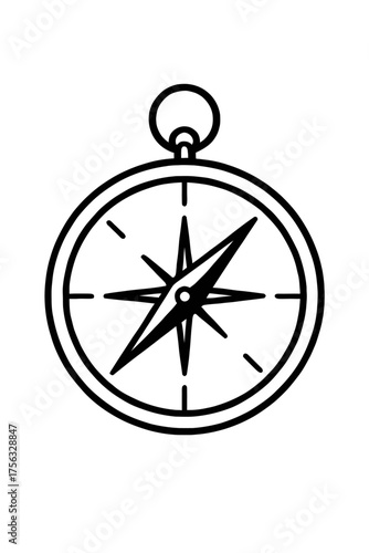 Free Download Black and white line art vector of a vintage navigational compass with a compass rose, symbolizing exploration, adventure, guidance, and discovery. Perfect for digital and print media - GFXLoad