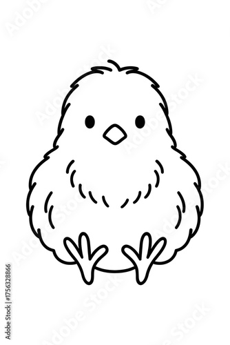 Adorable Fluffy Little Chick Cartoon Illustration Outline Art Digital Drawing Perfect for Nursery Decor, Children's Books, Easter Themes, Farm Animal Lover Gifts, Minimalist Designs
