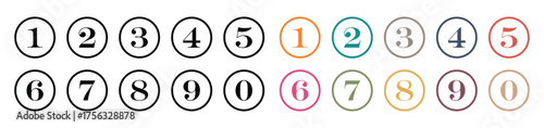 Numbers Icon Set 0 9 vector. Modern colorful numbers button set. Numbers in circle