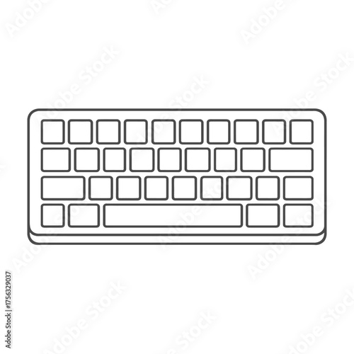 Sleek minimalist vector illustration of a generic computer keyboard with blank white keys on a subtle gray gradient background. Ideal for tech, office, data entry, digital interface