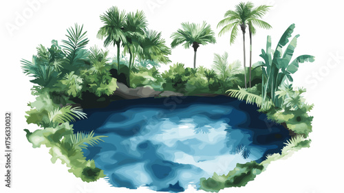 Blue Hole in Jamaica. Blue Hole in Jamaica hand drawn watercolor illustration
